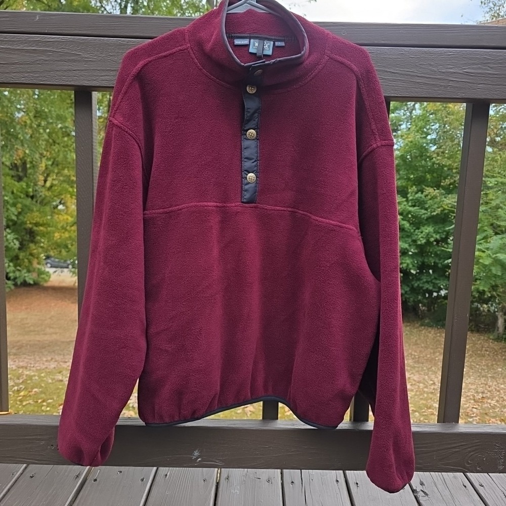Vintage Mens Woolrich 1/4 Button‎ Pullover Sz Large Wine Fleece